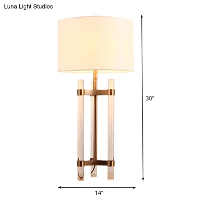 Contemporary Fabric Nightstand Lamp: Cylindrical Design, White, 1-Bulb Reading Light