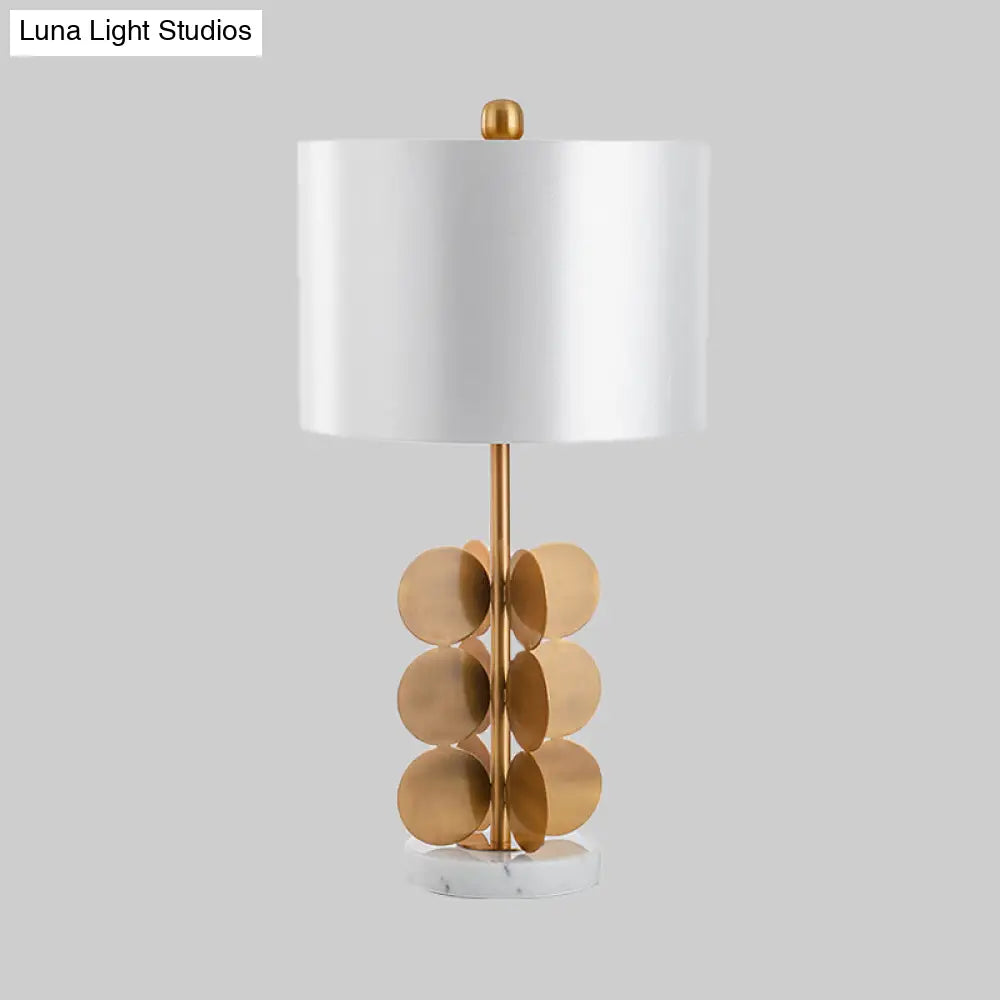 Contemporary Fabric Nightstand Lamp: Cylindrical Design, White, 1-Bulb Reading Light