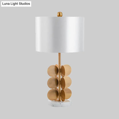 Contemporary Fabric Nightstand Lamp: Cylindrical Design, White, 1-Bulb Reading Light