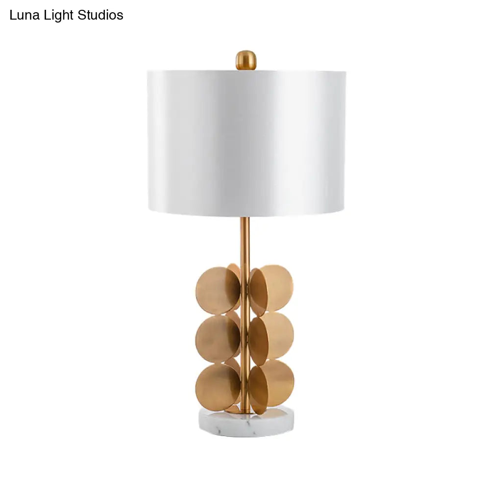 Contemporary Fabric Nightstand Lamp: Cylindrical Design, White, 1-Bulb Reading Light