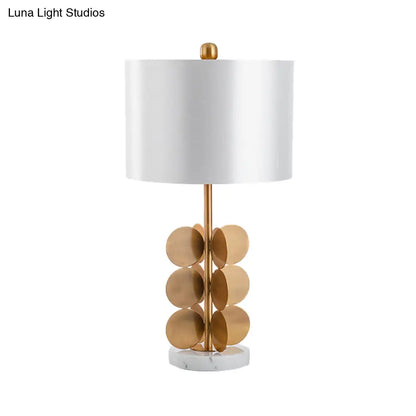 Contemporary Fabric Nightstand Lamp: Cylindrical Design, White, 1-Bulb Reading Light