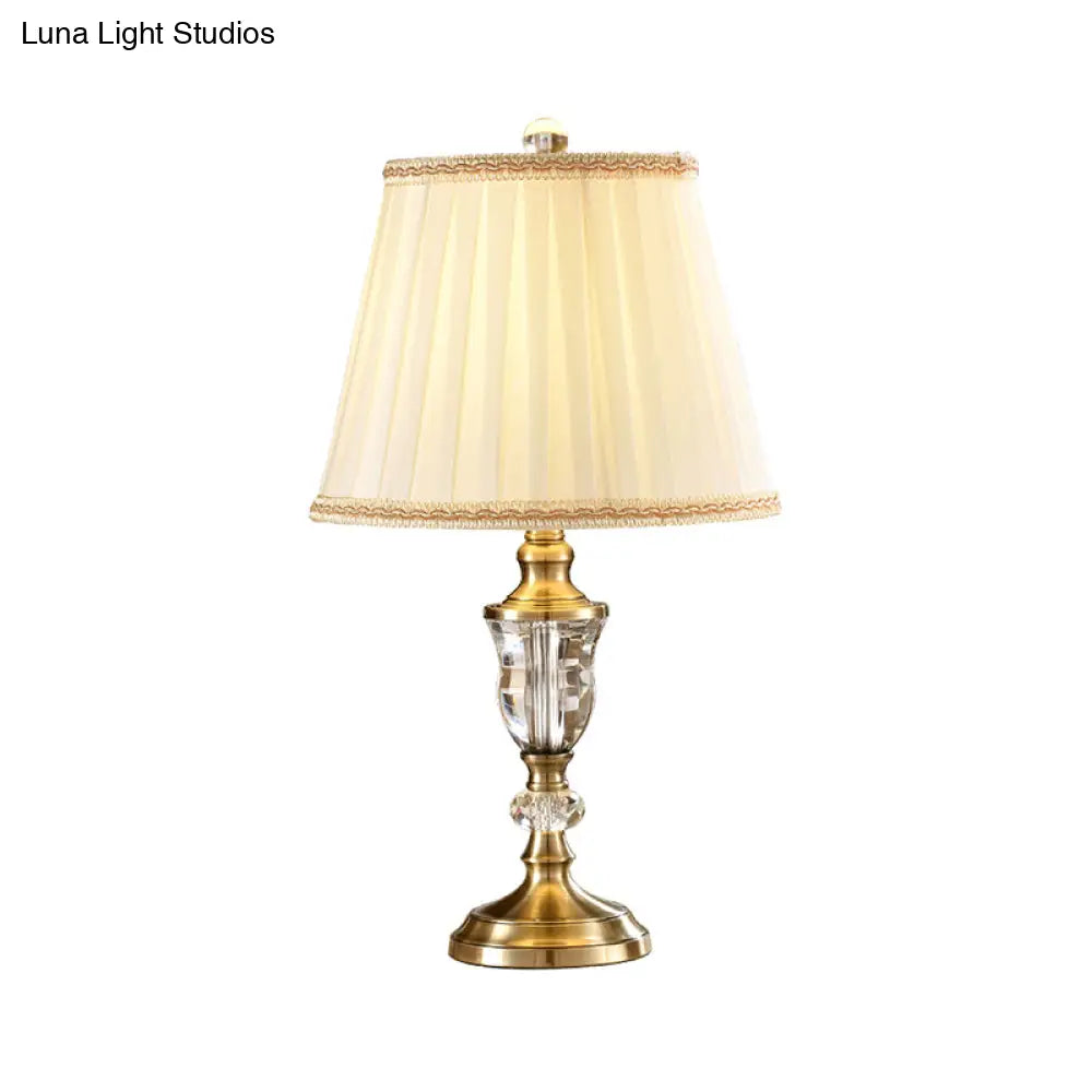 Lámpara de escritorio contemporánea de tela plisada en color beige - Luz de lectura con 1 bombilla para estudio