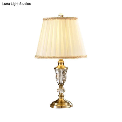 Lámpara de escritorio contemporánea de tela plisada en color beige - Luz de lectura con 1 bombilla para estudio