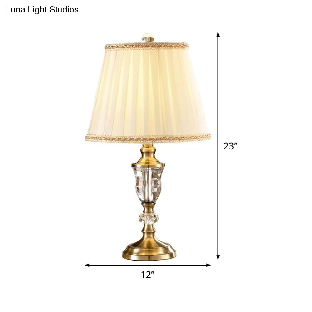 Lámpara de escritorio contemporánea de tela plisada en color beige - Luz de lectura con 1 bombilla para estudio