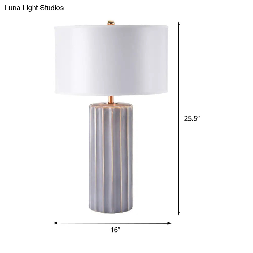 Contemporary Fabric Shade Nightstand Lamp in White for Task Lighting