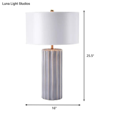 Contemporary Fabric Shade Nightstand Lamp in White for Task Lighting