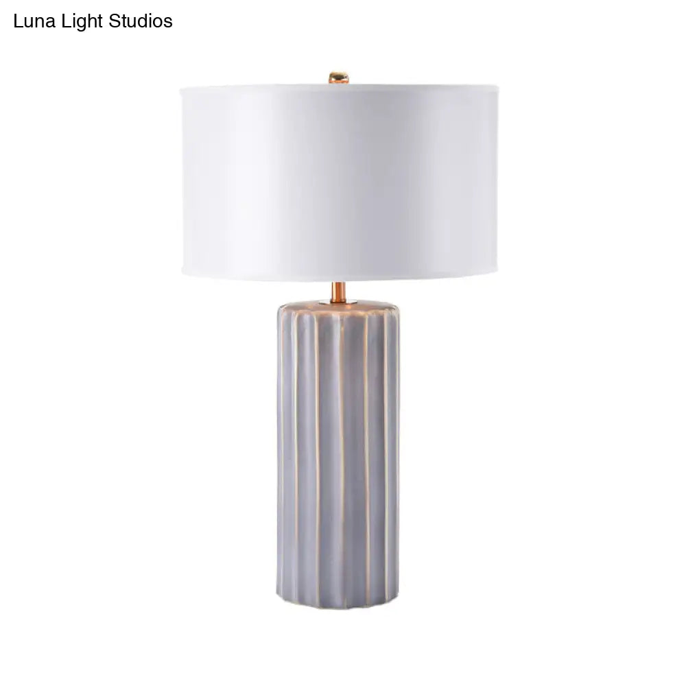 Contemporary Fabric Shade Nightstand Lamp in White for Task Lighting