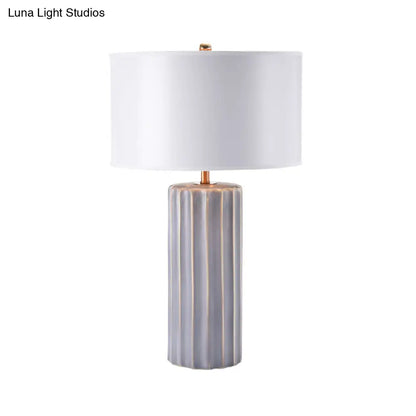 Contemporary Fabric Shade Nightstand Lamp in White for Task Lighting