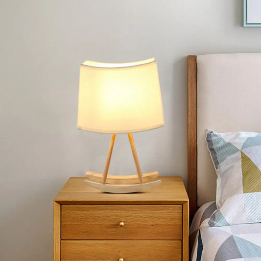 Contemporary Fabric Shaded Table Light: Small White Desk Lamp with Wood Base