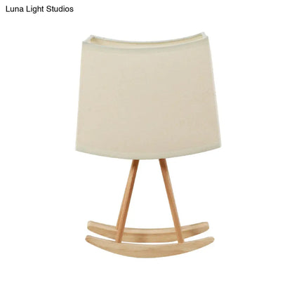 Contemporary Fabric Shaded Table Light: Small White Desk Lamp with Wood Base