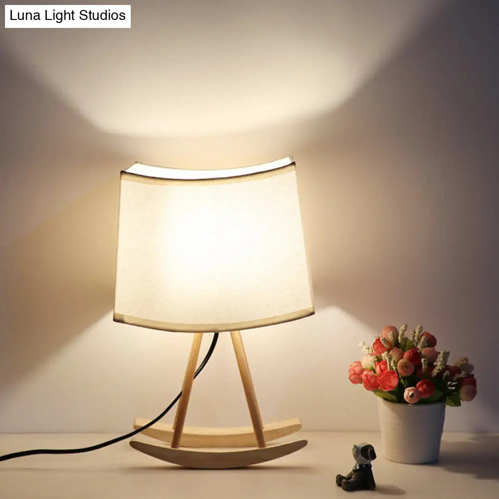 Contemporary Fabric Shaded Table Light: Small White Desk Lamp with Wood Base