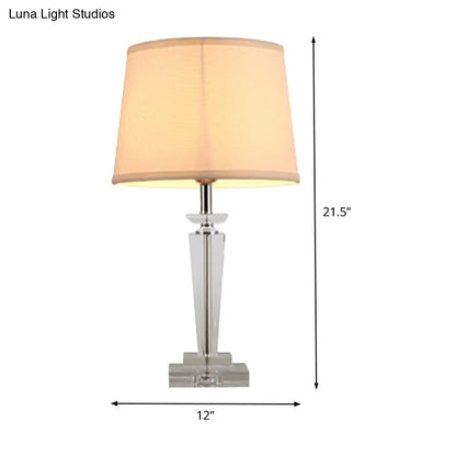 Contemporary Fabric Table Lamp with Hand-Cut Crystal and White Tapered Shade