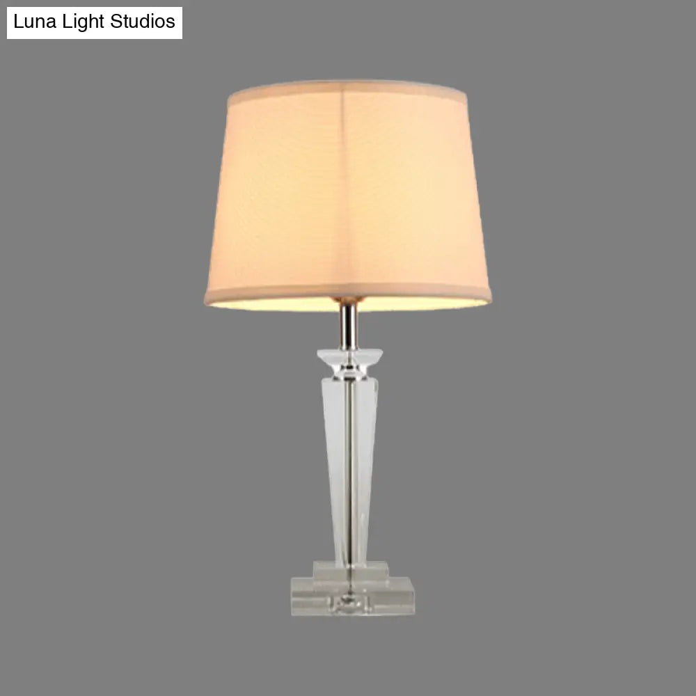 Contemporary Fabric Table Lamp with Hand-Cut Crystal and White Tapered Shade