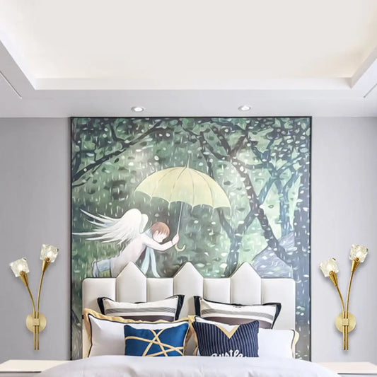 Aplique de pared DecorBites™ contemporáneo con forma de capullo de cristal facetado - 2 luces, acabado en latón, para dormitorio