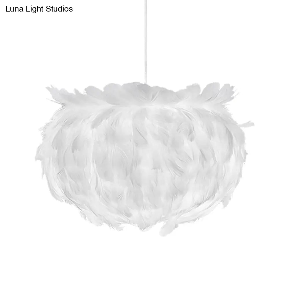 Contemporary Feather Globe Pendant Light - White Suspension Lamp