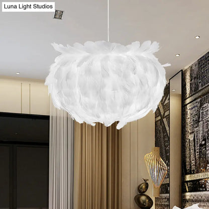 Contemporary Feather Globe Pendant Light - White Suspension Lamp