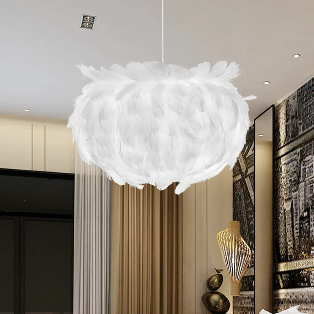 Contemporary Feather Globe Pendant Light - White Suspension Lamp