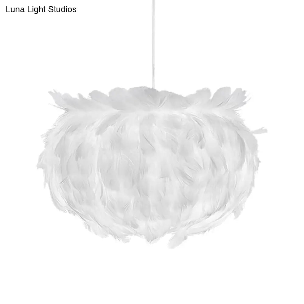 Contemporary Feather Globe Pendant Light - White Suspension Lamp