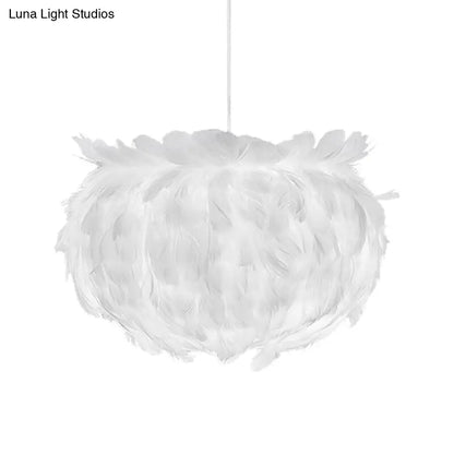 Contemporary Feather Globe Pendant Light - White Suspension Lamp