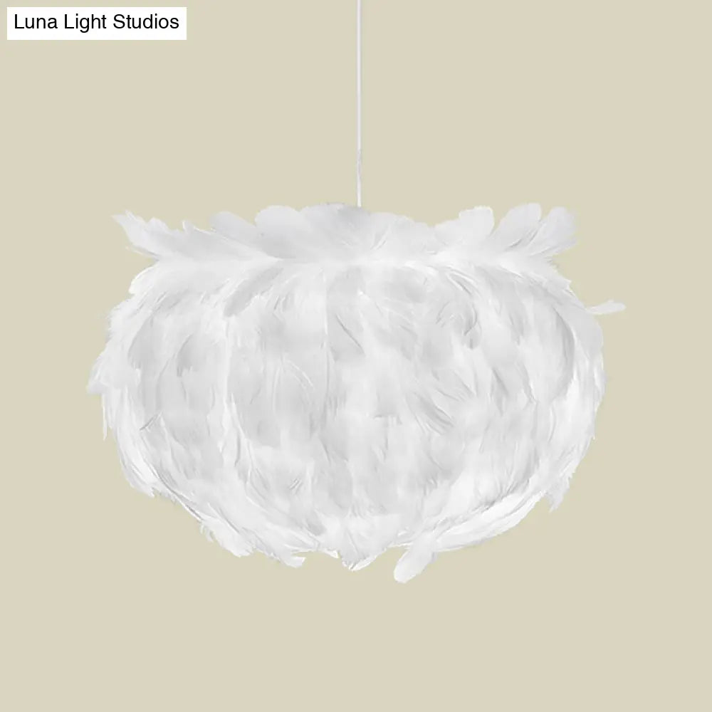 Contemporary Feather Globe Pendant Light - White Suspension Lamp