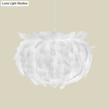 Contemporary Feather Globe Pendant Light - White Suspension Lamp