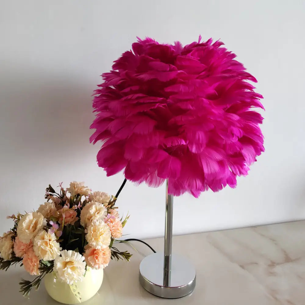 Lámpara de mesa de noche contemporánea con forma de pluma - Lámpara de noche tipo globo en blanco/gris/rosa"