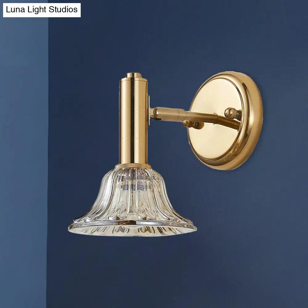 DecorBites™ DecorBites™ Contemporary Flared Wall Mount Gold Wall Lamp with Clear Crystal Glass - Bedside Light