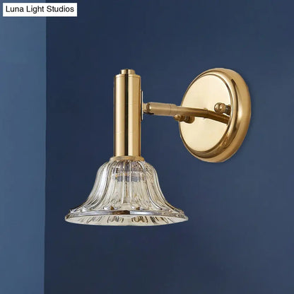 DecorBites™ DecorBites™ Contemporary Flared Wall Mount Gold Wall Lamp with Clear Crystal Glass - Bedside Light