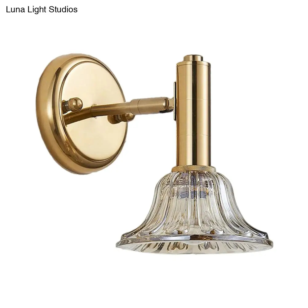 DecorBites™ DecorBites™ Contemporary Flared Wall Mount Gold Wall Lamp with Clear Crystal Glass - Bedside Light