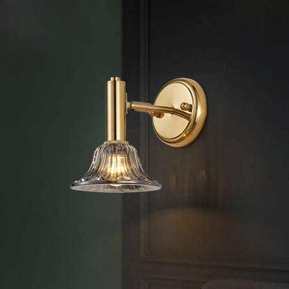 DecorBites™ DecorBites™ Contemporary Flared Wall Mount Gold Wall Lamp with Clear Crystal Glass - Bedside Light