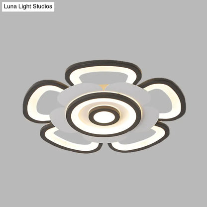 DecorBites™ DecorBites™ Contemporary Floral Acrylic LED Flush Mount Ceiling Light in Black and White, with Warm/White Glow - 20.5"/24.5" W