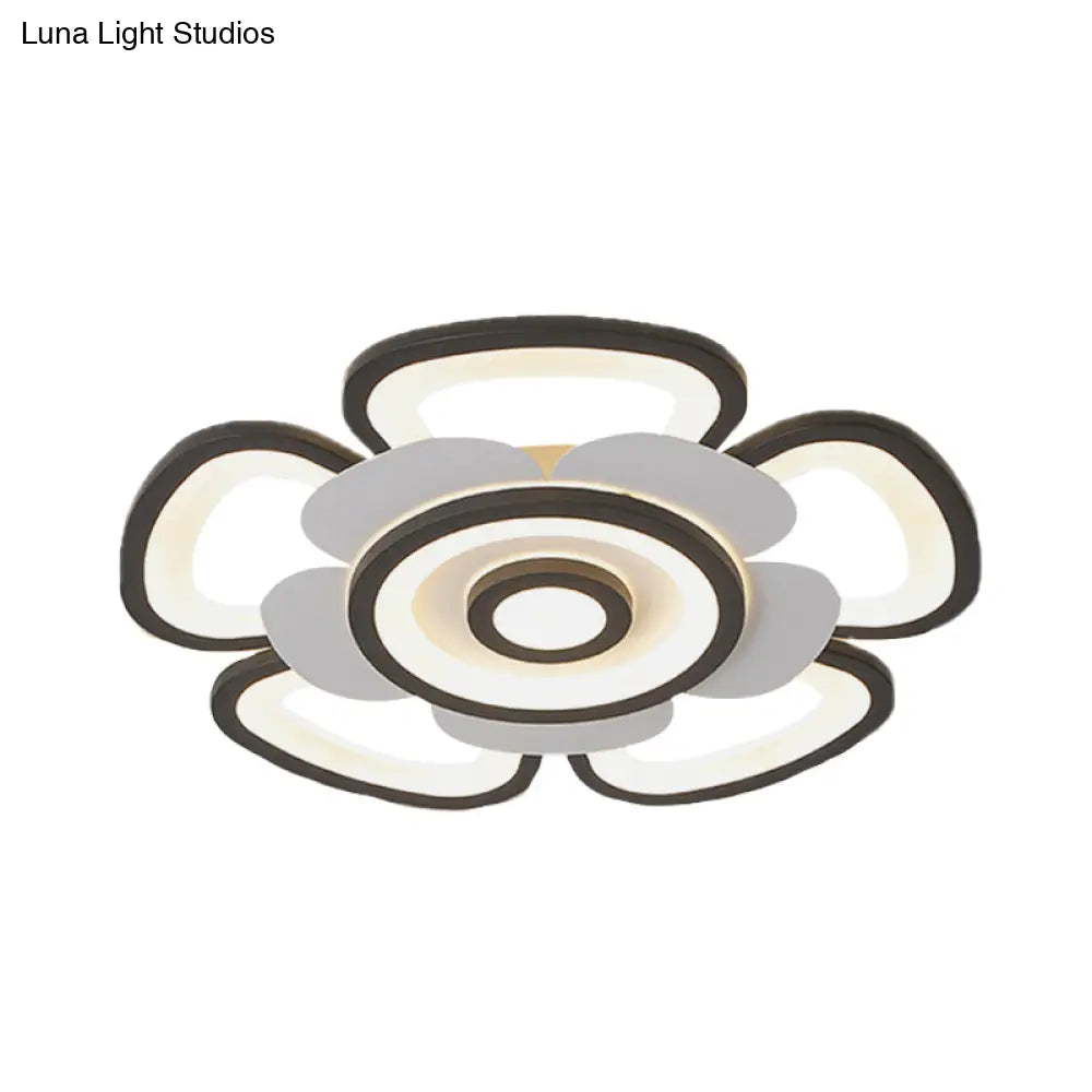 DecorBites™ DecorBites™ Contemporary Floral Acrylic LED Flush Mount Ceiling Light in Black and White, with Warm/White Glow - 20.5"/24.5" W
