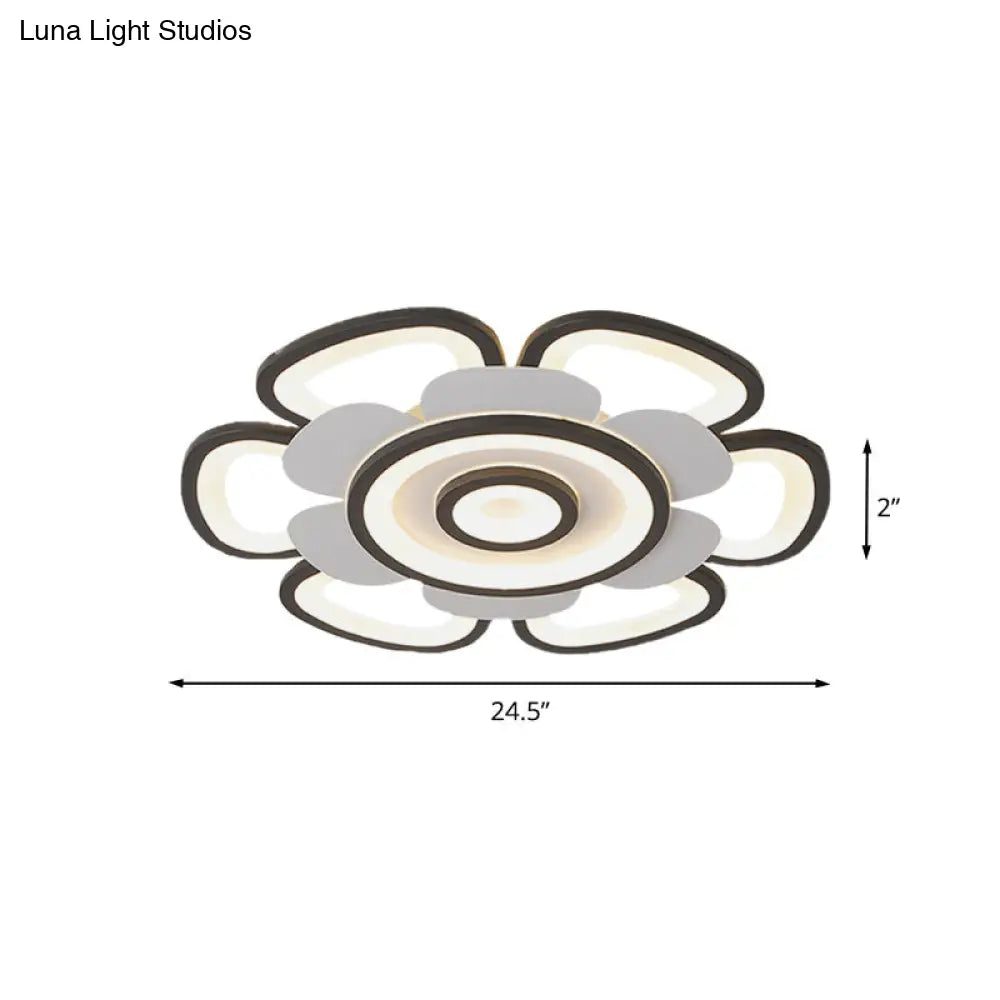 DecorBites™ DecorBites™ Contemporary Floral Acrylic LED Flush Mount Ceiling Light in Black and White, with Warm/White Glow - 20.5"/24.5" W