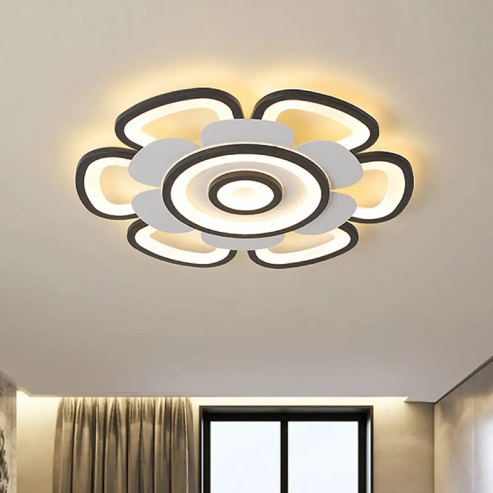 DecorBites™ DecorBites™ Contemporary Floral Acrylic LED Flush Mount Ceiling Light in Black and White, with Warm/White Glow - 20.5"/24.5" W