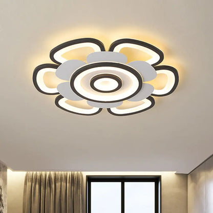 DecorBites™ DecorBites™ Contemporary Floral Acrylic LED Flush Mount Ceiling Light in Black and White, with Warm/White Glow - 20.5"/24.5" W