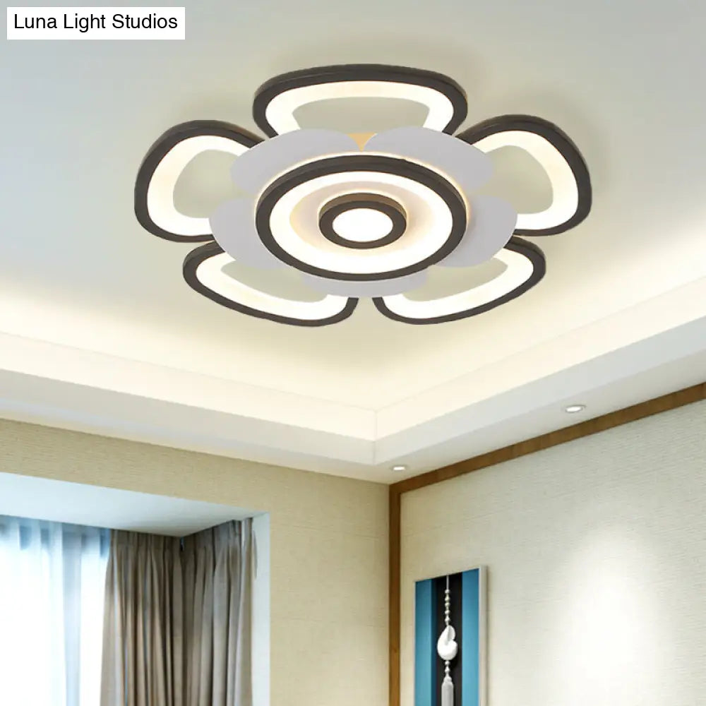 DecorBites™ DecorBites™ Contemporary Floral Acrylic LED Flush Mount Ceiling Light in Black and White, with Warm/White Glow - 20.5"/24.5" W