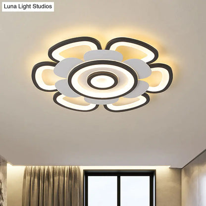 DecorBites™ DecorBites™ Contemporary Floral Acrylic LED Flush Mount Ceiling Light in Black and White, with Warm/White Glow - 20.5"/24.5" W