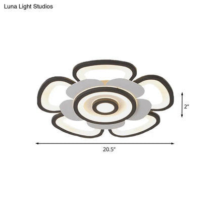 DecorBites™ DecorBites™ Contemporary Floral Acrylic LED Flush Mount Ceiling Light in Black and White, with Warm/White Glow - 20.5"/24.5" W