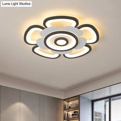 DecorBites™ DecorBites™ Contemporary Floral Acrylic LED Flush Mount Ceiling Light in Black and White, with Warm/White Glow - 20.5"/24.5" W