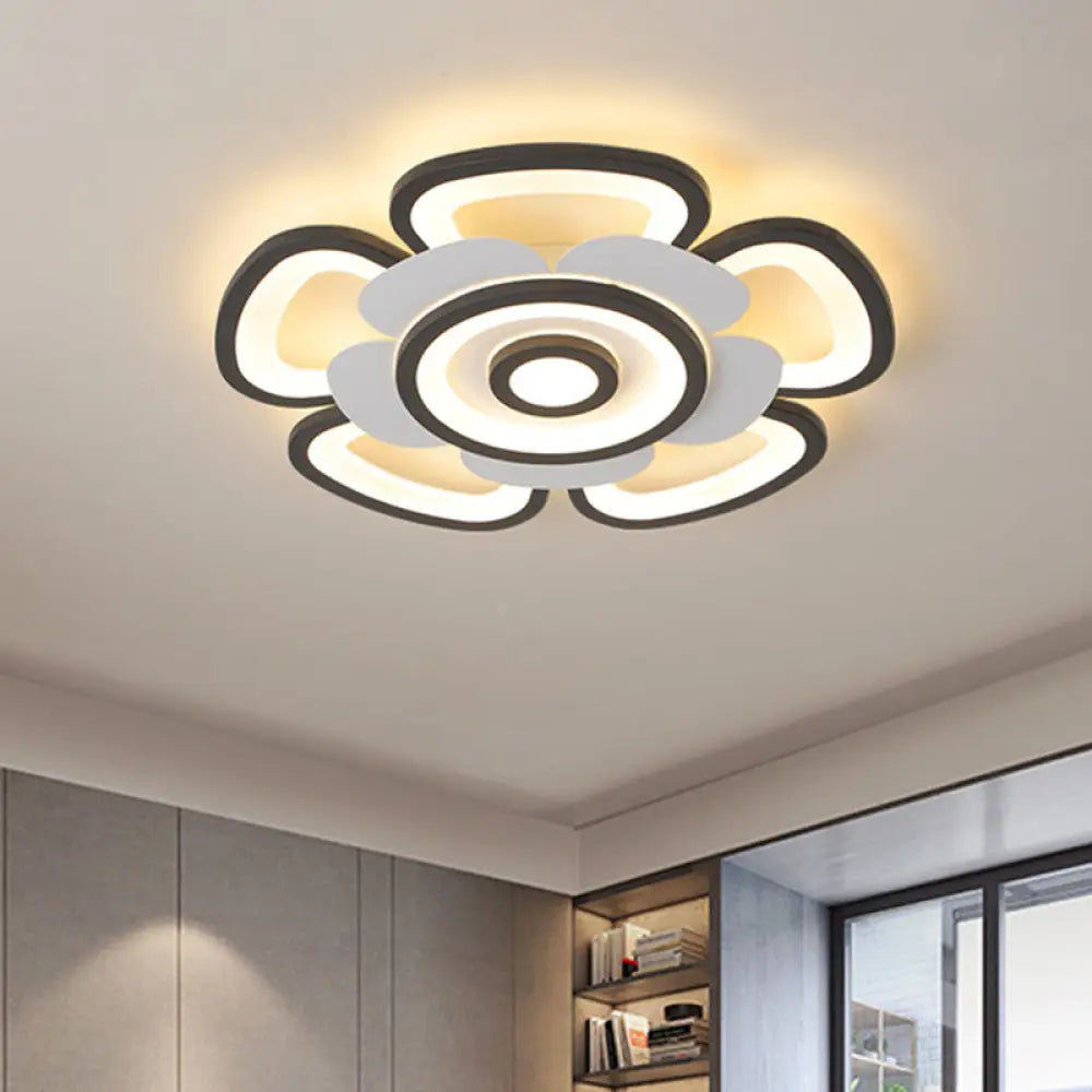 DecorBites™ DecorBites™ Contemporary Floral Acrylic LED Flush Mount Ceiling Light in Black and White, with Warm/White Glow - 20.5"/24.5" W