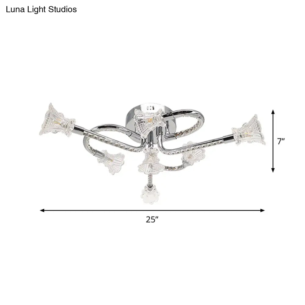 DecorBites™ DecorBites™ Contemporary Floral Crystal Ceiling Light in Warm/White LED with Stainless-Steel Mount