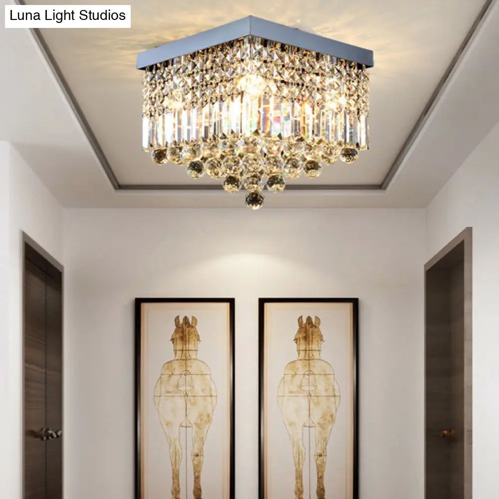 DecorBites™ DecorBites™ Contemporary Flush Light with Faceted Crystal and 2/4 Heads - Rectangle Corridor Ceiling Mounted Light in Black/White