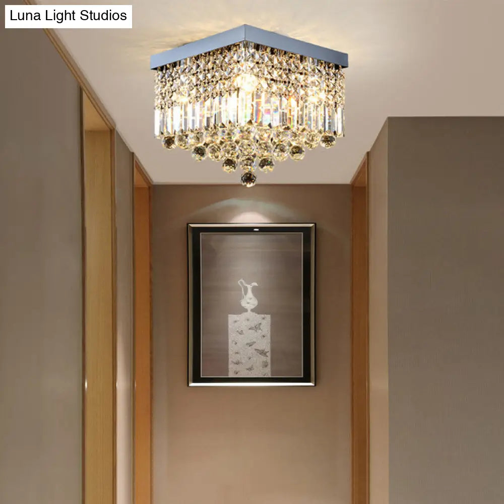 DecorBites™ DecorBites™ Contemporary Flush Light with Faceted Crystal and 2/4 Heads - Rectangle Corridor Ceiling Mounted Light in Black/White