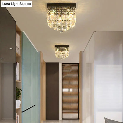 DecorBites™ DecorBites™ Contemporary Flush Light with Faceted Crystal and 2/4 Heads - Rectangle Corridor Ceiling Mounted Light in Black/White