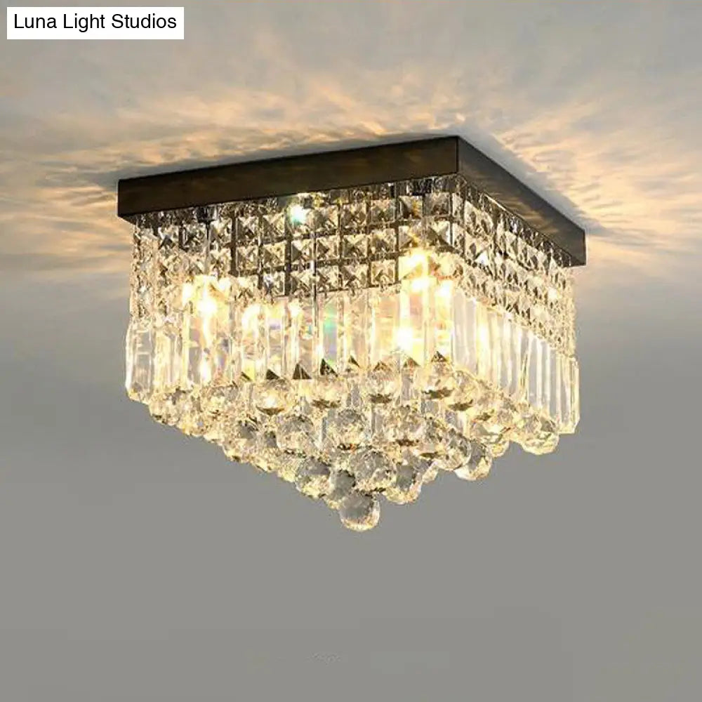 DecorBites™ DecorBites™ Contemporary Flush Light with Faceted Crystal and 2/4 Heads - Rectangle Corridor Ceiling Mounted Light in Black/White