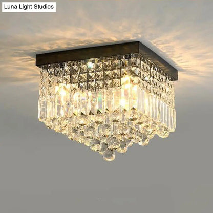 DecorBites™ DecorBites™ Contemporary Flush Light with Faceted Crystal and 2/4 Heads - Rectangle Corridor Ceiling Mounted Light in Black/White