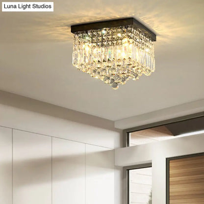 DecorBites™ DecorBites™ Contemporary Flush Light with Faceted Crystal and 2/4 Heads - Rectangle Corridor Ceiling Mounted Light in Black/White