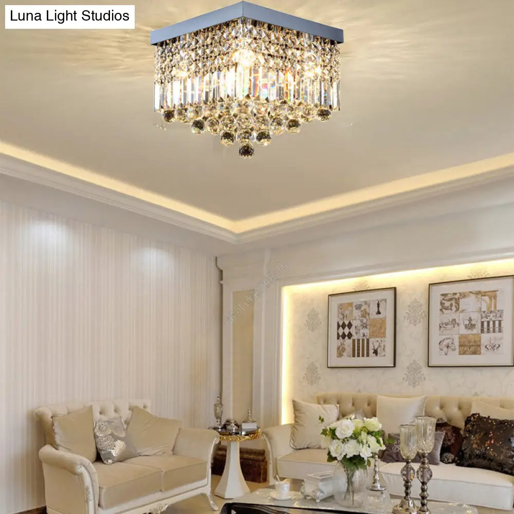 DecorBites™ DecorBites™ Contemporary Flush Light with Faceted Crystal and 2/4 Heads - Rectangle Corridor Ceiling Mounted Light in Black/White