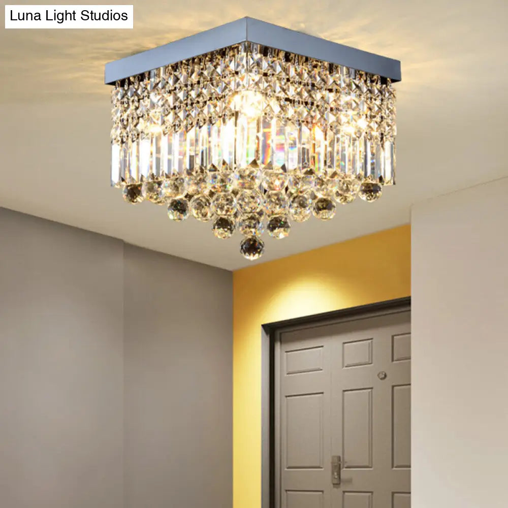 DecorBites™ DecorBites™ Contemporary Flush Light with Faceted Crystal and 2/4 Heads - Rectangle Corridor Ceiling Mounted Light in Black/White