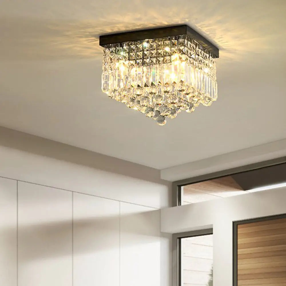 DecorBites™ DecorBites™ Contemporary Flush Light with Faceted Crystal and 2/4 Heads - Rectangle Corridor Ceiling Mounted Light in Black/White